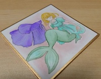 ミニ原画(人魚と観賞魚)