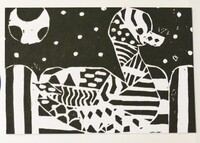 短歌シール付き版画